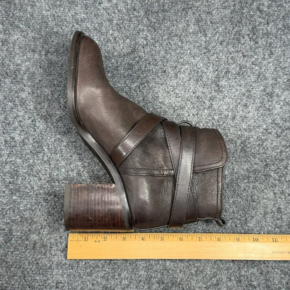 Tory Burch Hastings‎ Ankle Boots Women's Size 9 Brown Leather Cross Strap Heeled